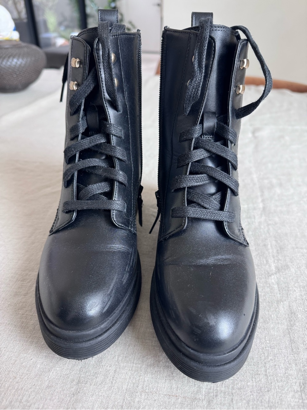 Cole Haan Black Lace-Up Combat Boots size 5